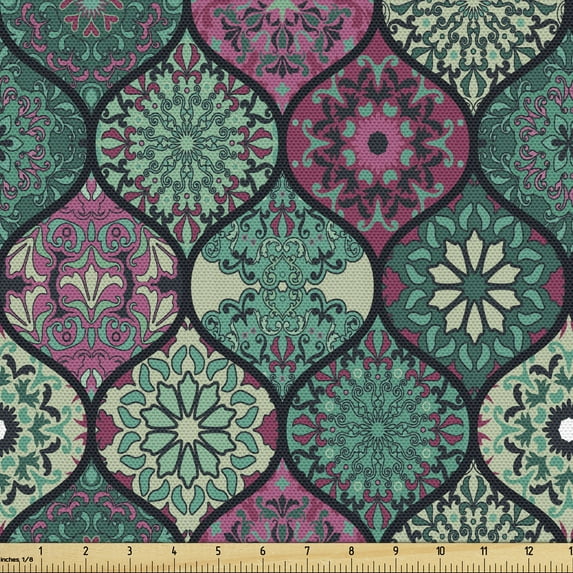 Ambesonne Flower Fabric by the Yard Upholstery, Completeness of the Universe, 5 Yards, Multicolor