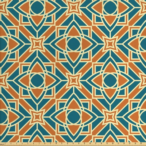 Ambesonne Flower Fabric by the Yard Upholstery, Conceptual Plants, 2 Yards, Petrol Blue Orange