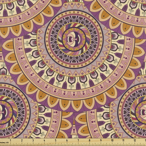 Ambesonne Flower Fabric by the Yard Upholstery, Detailed Ornamental Mandala, 3 Yards, Multicolor