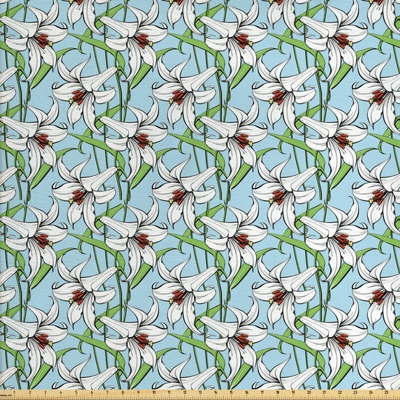 Ambesonne Flower Fabric by the Yard Upholstery, Lilies Garden, 10 Yards, Multicolor