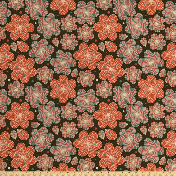 Ambesonne Flower Fabric by the Yard Upholstery, Ornate Spring Blooms, 2 Yards, Multicolor