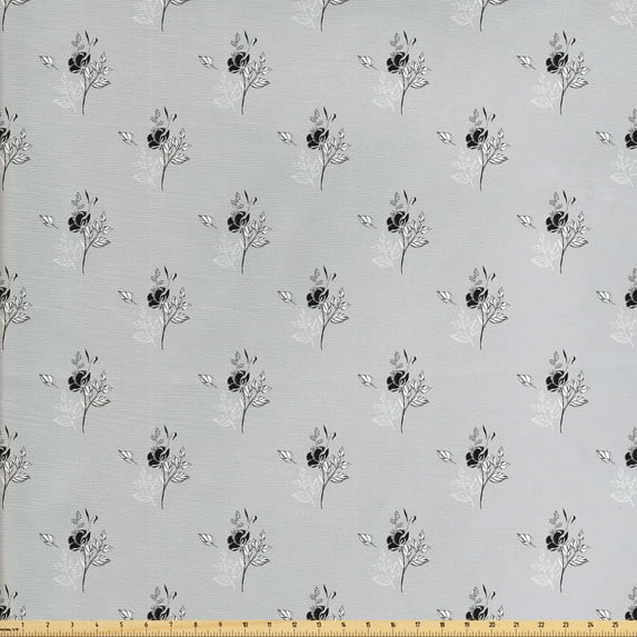 Ambesonne Flower Fabric by the Yard Upholstery, Romantic Monochrome Roses, 2 Yards, Pale Taupe Charcoal Grey