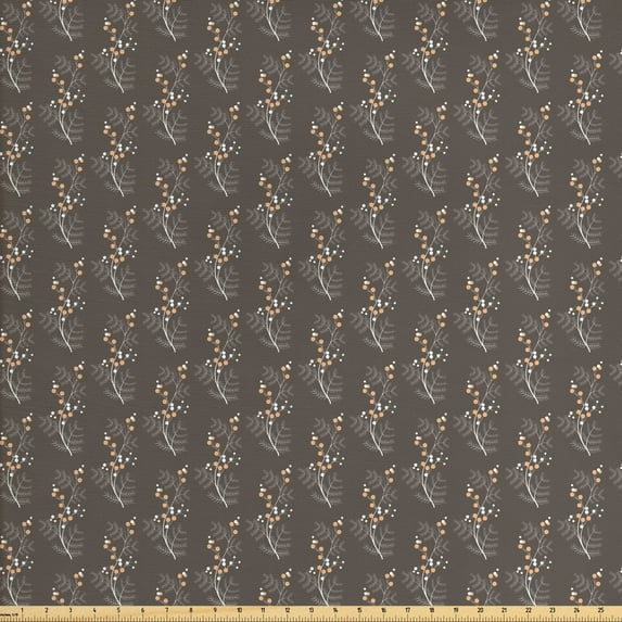 Ambesonne Flower Fabric by the Yard Upholstery, Spring Buds Branches, 3 Yards, Orange White Grey