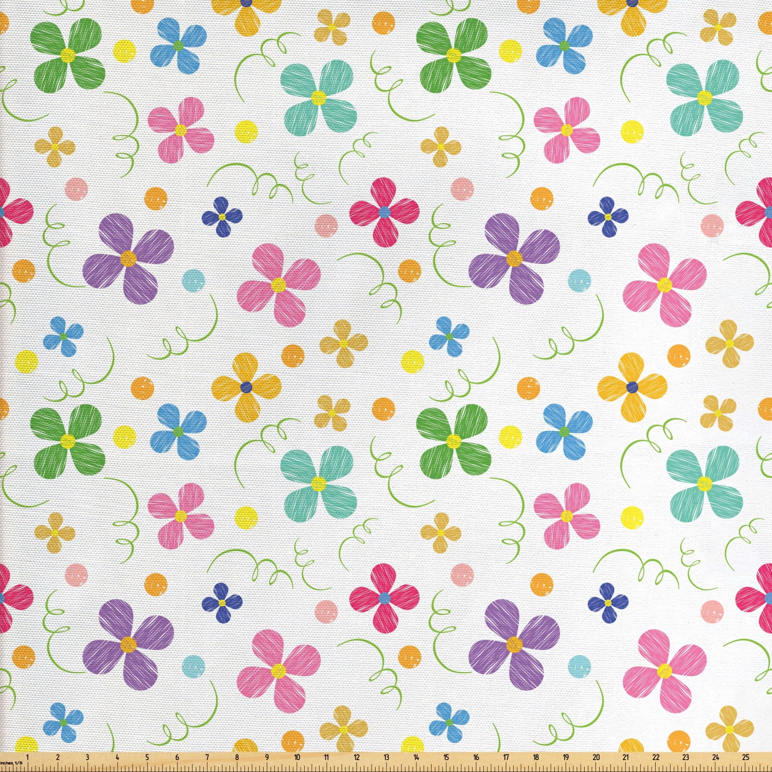 Ambesonne Flower Fabric by the Yard Upholstery, Spring Daisies Dots ...