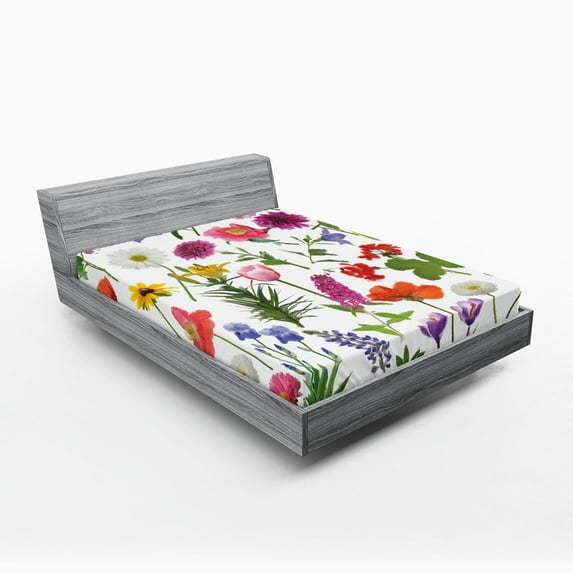 Ambesonne Flower Fitted Sheet 2 Pcs Set, Colored Roses Tulips, Full, Multicolor
