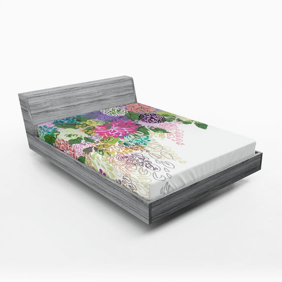 Ambesonne Flower Fitted Sheet 2 Pcs Set, Vintage Boho Inspiration, King, White Violet