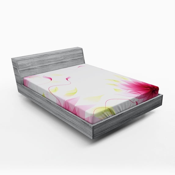 Ambesonne Flower Fitted Sheet, Abstract Natural Lotus, Full Size, Pink and White