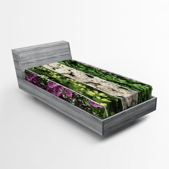 Ambesonne Flower Fitted Sheet, Blooming Bouquet Romance, Twin Size, Green Violet