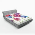 thumbnail image 1 of Ambesonne Flower Fitted Sheet, Bohemian Pink Blossom, Queen Size, Pink Purple Blue, 1 of 3