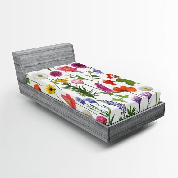 Ambesonne Flower Fitted Sheet, Colored Roses Tulips, Twin XL Size, Multicolor