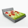 thumbnail image 1 of Ambesonne Flower Fitted Sheet, Floral Chamomile Poppy, Full Size, Red Green, 1 of 2