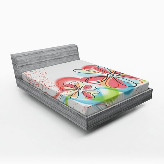 Ambesonne Flower Fitted Sheet, Floral Haze, Queen Size, Multicolor