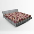 thumbnail image 1 of Ambesonne Flower Fitted Sheet, Floral Pattern with Rose, Queen Size, Tan Pink Dark Green, 1 of 2