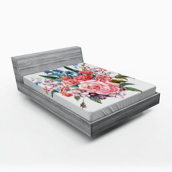 Ambesonne Flower Fitted Sheet, Garden Flowers Bouquet, Queen Size, Multicolor