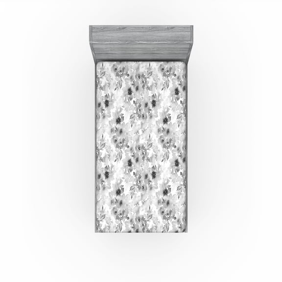 Ambesonne Flower Fitted Sheet, Grayscale Spring Blooms Art, Twin XL Size, Pale Grey and White