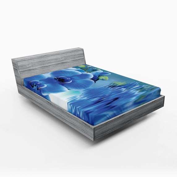 Ambesonne Flower Fitted Sheet, Natural Orchids, Full Size, Blue