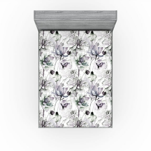 Ambesonne Flower Fitted Sheet, Pastel Tones Blooming Petals, Queen Size, Mauve and Laurel Green