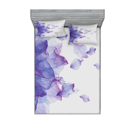 Ambesonne Flower Fitted Sheet & Pillow Sham Set, Abstract Modern Water, Queen, Lilac and Pink