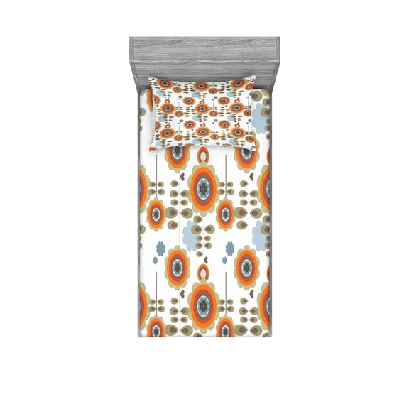 Ambesonne Flower Fitted Sheet & Pillow Sham Set, Floral Abstract Petals Art, Twin, Multicolor