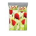 thumbnail image 1 of Ambesonne Flower Fitted Sheet & Pillow Sham Set, Floral Chamomile Poppy, Queen, Red Green, 1 of 2