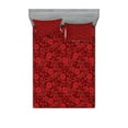 thumbnail image 1 of Ambesonne Flower Fitted Sheet & Pillow Sham Set, Flowers Leaves and Swirls, Queen, Burgundy and Red, 1 of 2
