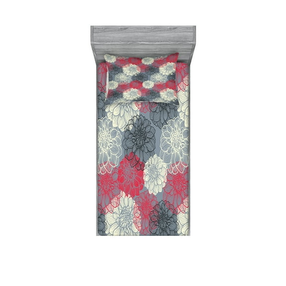 Ambesonne Flower Fitted Sheet & Pillow Sham Set, Hand Drawn Floral Art, Twinxl, Multicolor