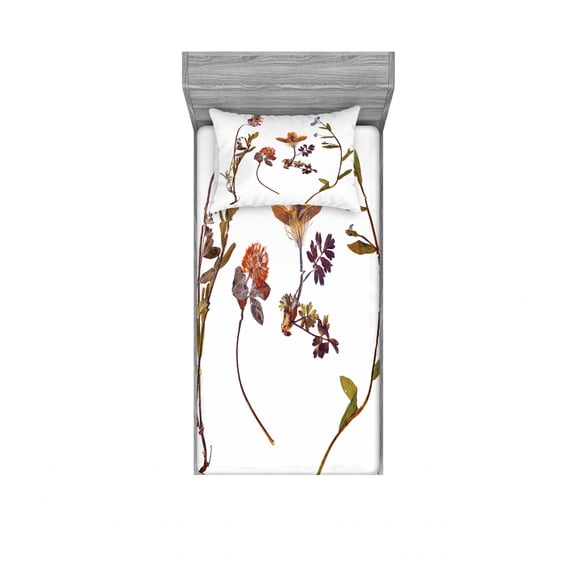 Ambesonne Flower Fitted Sheet & Pillow Sham Set, Lilacs Daisises Tulips, Twinxl, Multicolor