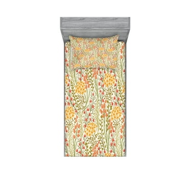 Ambesonne Flower Fitted Sheet & Pillow Sham Set, Old Vintage Ivy Lilacs, Twin, Multicolor
