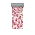 thumbnail image 1 of Ambesonne Flower Fitted Sheet & Pillow Sham Set, Peonies and Leaf Floral, Twinxl, Pink White Olive Green, 1 of 2