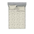 thumbnail image 1 of Ambesonne Flower Fitted Sheet & Pillow Sham Set, Rocks Flowers Leaves Sketch, Queen, Cream and Brown, 1 of 2