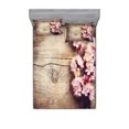 thumbnail image 1 of Ambesonne Flower Fitted Sheet & Pillow Sham Set, Spring Blossom on Wood, Queen, Pink Brown, 1 of 3