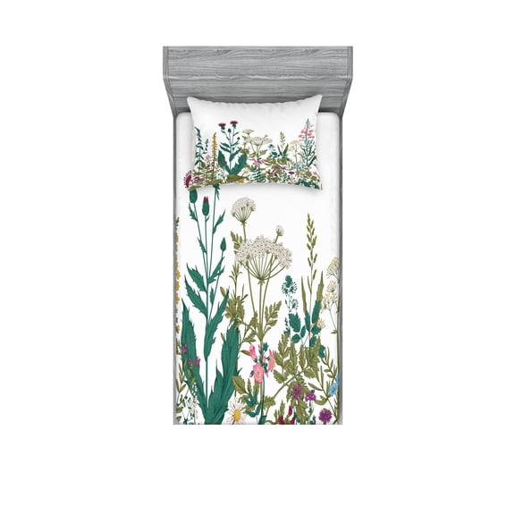 Ambesonne Flower Fitted Sheet & Pillow Sham Set, Spring Garden Hydrangeas, Twin, Multicolor