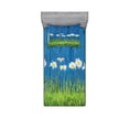 thumbnail image 1 of Ambesonne Flower Fitted Sheet & Pillow Sham Set, Spring Grass and Daisy, Twin, Blue Green White, 1 of 2