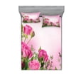 thumbnail image 1 of Ambesonne Flower Fitted Sheet & Pillow Sham Set, Spring Season Roses Buds, Full, Pink and Green, 1 of 2