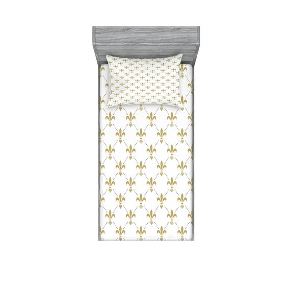 Ambesonne Flower Fitted Sheet & Pillow Sham Set, Vintage Style Lilies, Twin, Yellow and White