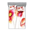 thumbnail image 1 of Ambesonne Flower Fitted Sheet & Pillow Sham Set, Watercolor Blooming Poppies, Queen, Red White, 1 of 2