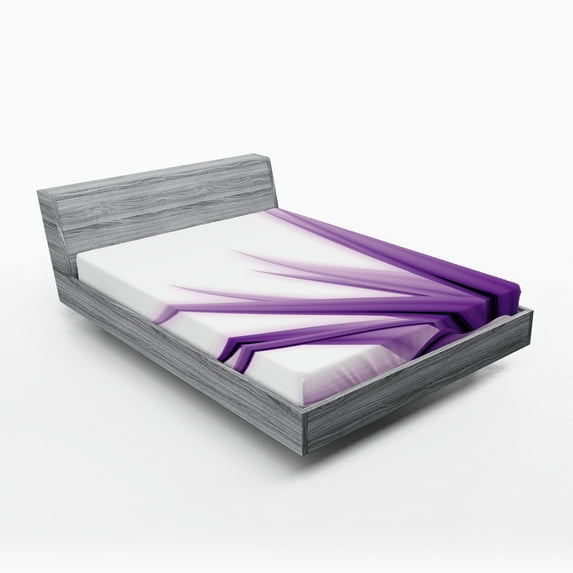 Ambesonne Flower Fitted Sheet, Purple Ombre Lotus Art, Full Size, Purple and White