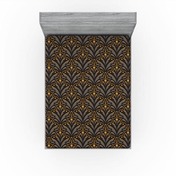 Ambesonne Flower Fitted Sheet, Silhouettes of Blossoms Art, King Size, Marigold Charcoal Grey