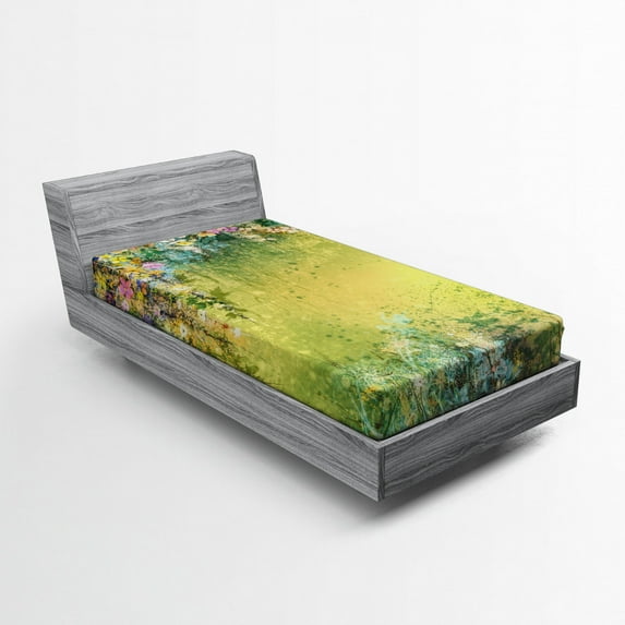 Ambesonne Flower Fitted Sheet, Spring Foliage Vintage, Twin XL Size, Green