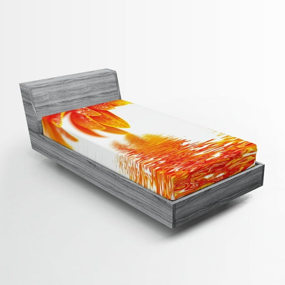 Ambesonne Flower Fitted Sheet, Sun Flower Reflection, Twin Size, Orange