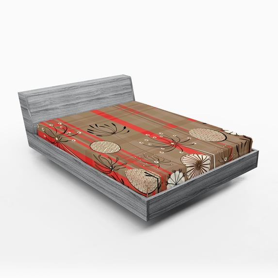 Ambesonne Flower Fitted Sheet, Vintage Style Botany Art, Full Size, Salmon Umber