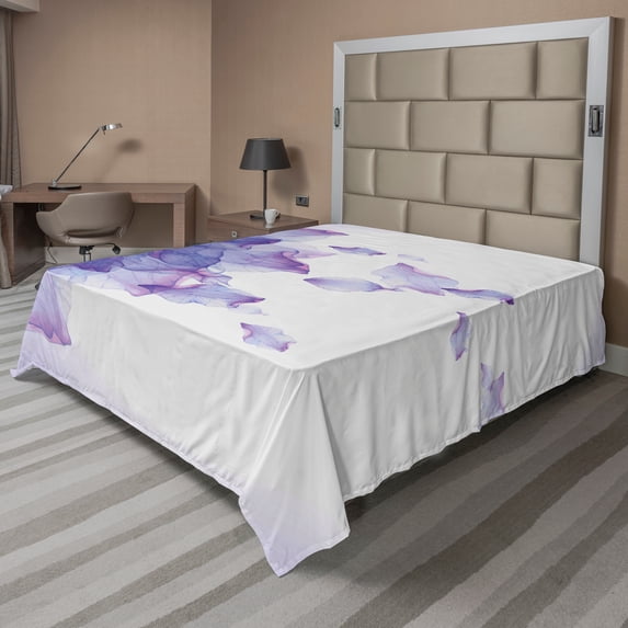 Ambesonne Flower Flat Sheet, Abstract Modern Water, Queen Size, Lilac and Pink