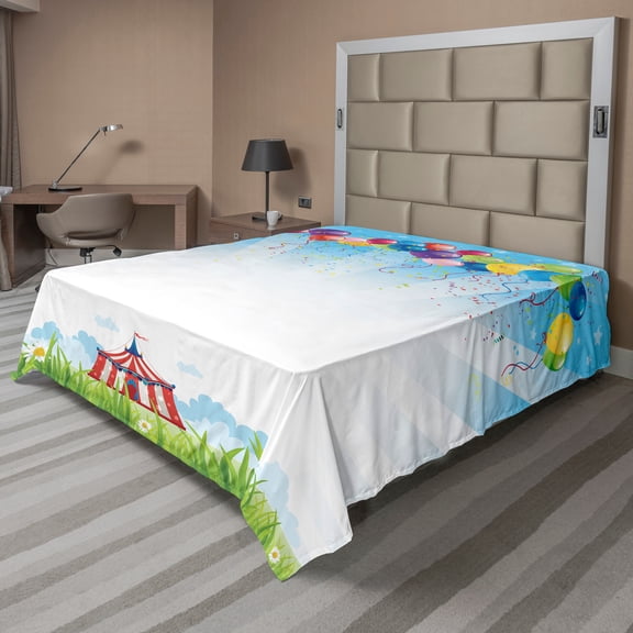 Ambesonne Flower Flat Sheet, Balloon Clear Sky Travel, King Size, Multicolor