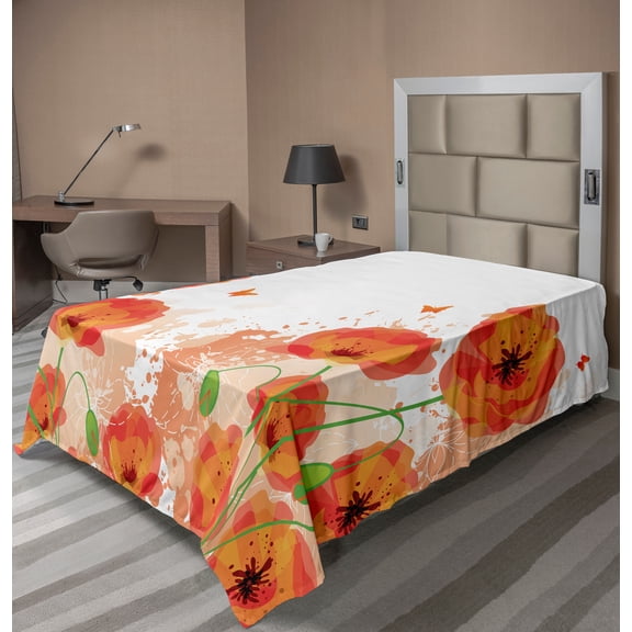 Ambesonne Flower Flat Sheet, Bridal Watercolor Art, TwinXL Size, Red White