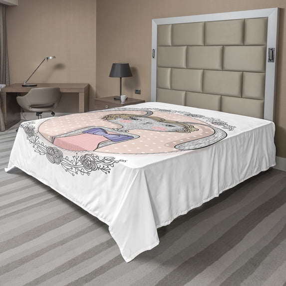 Ambesonne Flower Flat Sheet, Bunny Portrait, King Size, Multicolor