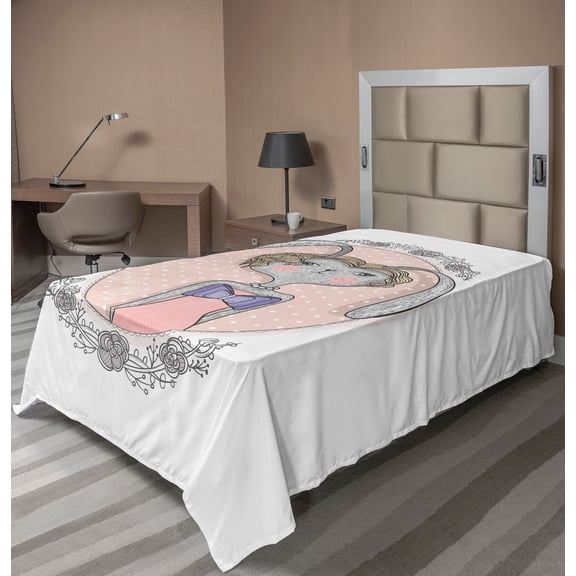 Ambesonne Flower Flat Sheet, Bunny Portrait, Twin Size, Multicolor