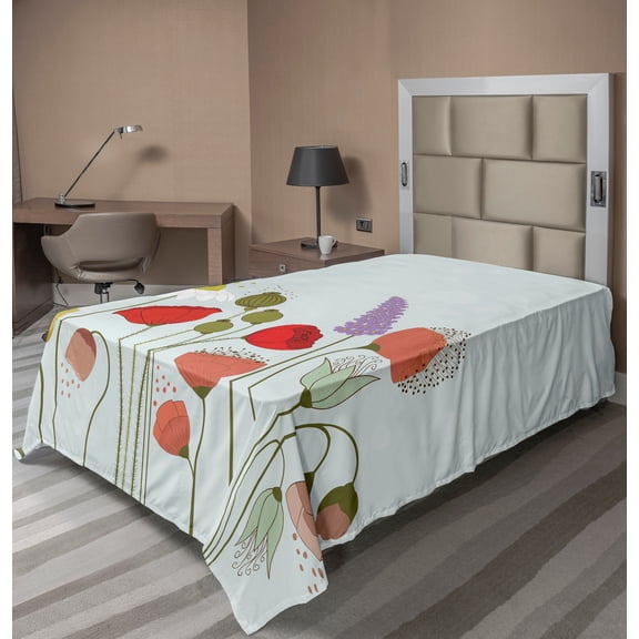 Ambesonne Flower Flat Sheet, Daisy and Peony Pattern, Twin Size, Multicolor