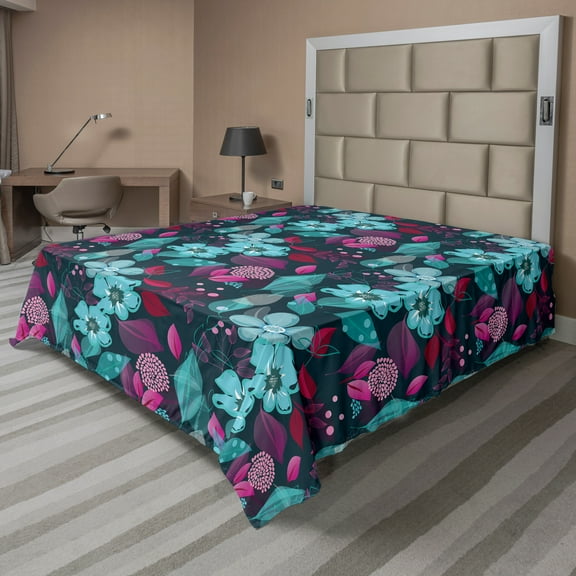 Ambesonne Flower Flat Sheet, Fantasy Garden Blossoms, King Size, Multicolor