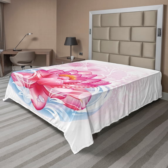 Ambesonne Flower Flat Sheet, Mandala Yoga Lotus, Queen Size, Pink