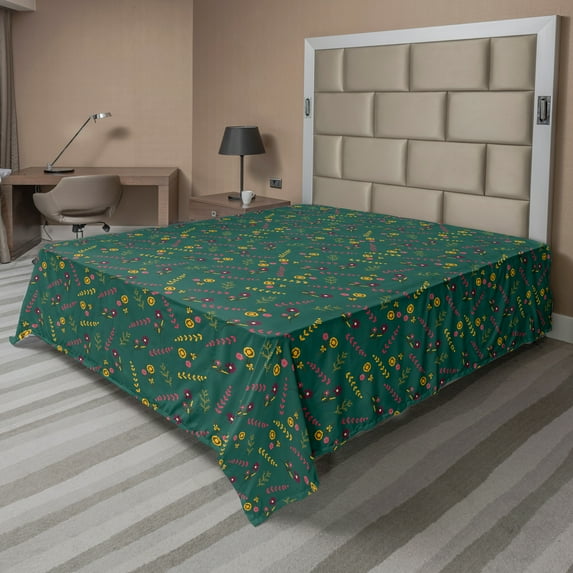 Ambesonne Flower Flat Sheet, Summer Season Meadow Retro, California King, Multicolor